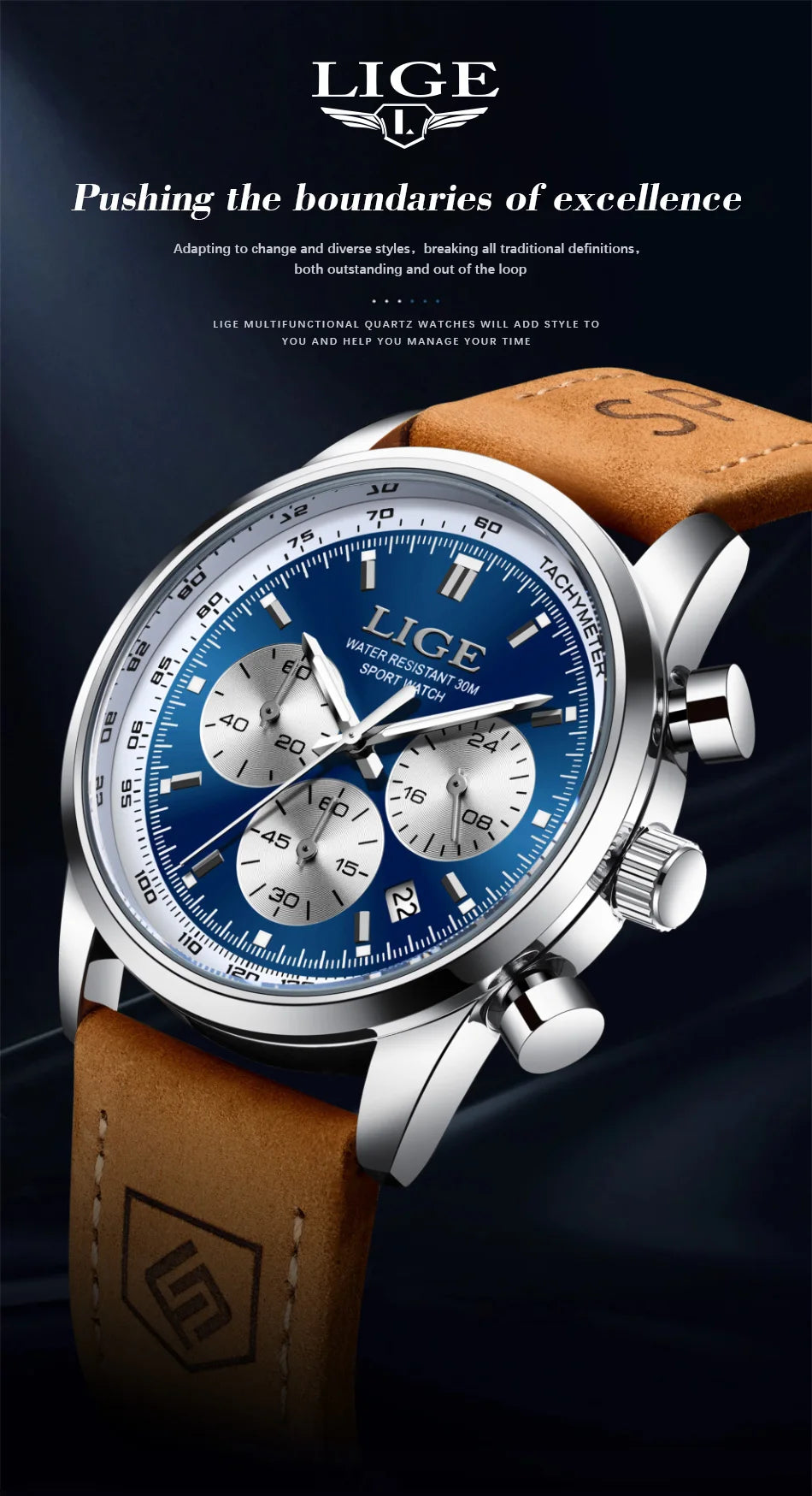 LIGE  Fashion Military Watches for Men Luxury Original Sports Chronograph Watch Waterproof Quartz Clock Digital WristWatch