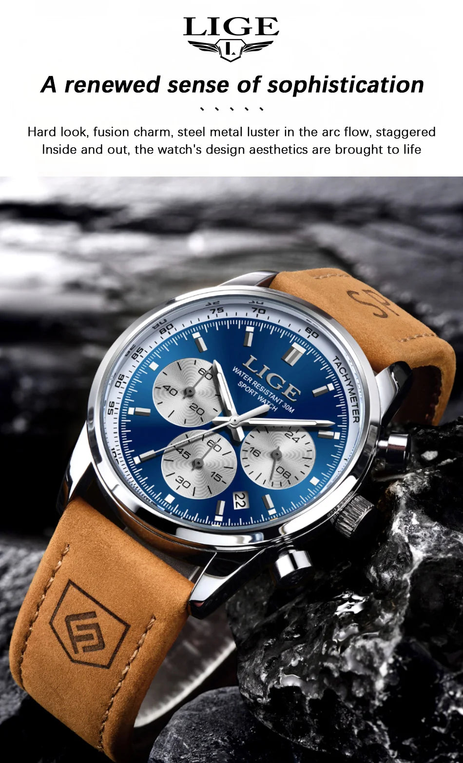 LIGE  Fashion Military Watches for Men Luxury Original Sports Chronograph Watch Waterproof Quartz Clock Digital WristWatch