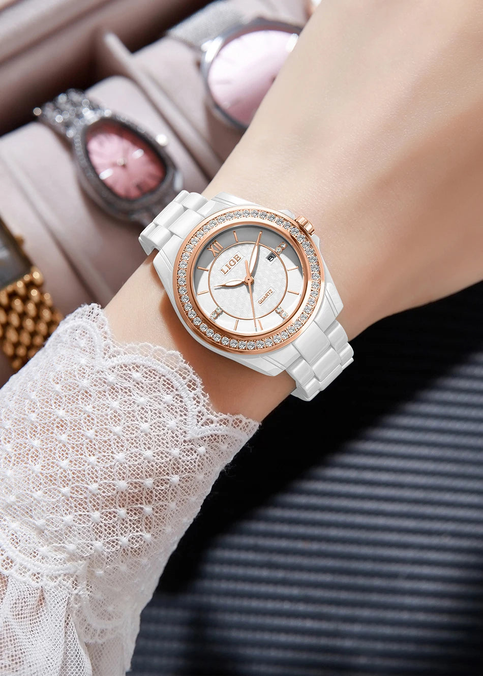 LIGE New Ceramic Watch Women Top Brand Luxury Creative Waterproof Watches For Women Fashion Elegant Luminous Ladies Quartz Watch