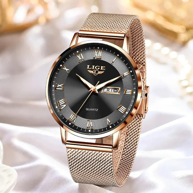 LIGE New Watch Women Luxury Watches Ladies Creative Steel Women's Bracelet Watches Female Waterproof Clock Relogio Feminino