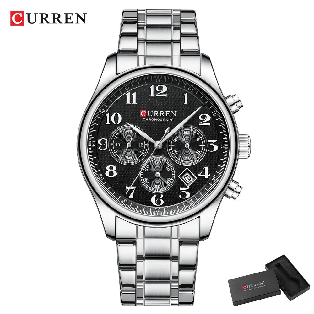 CURREN Men's Watches Luxury Brand Quartz Wristwatch - Chronograph Round Dial with Auto Date, Waterproof