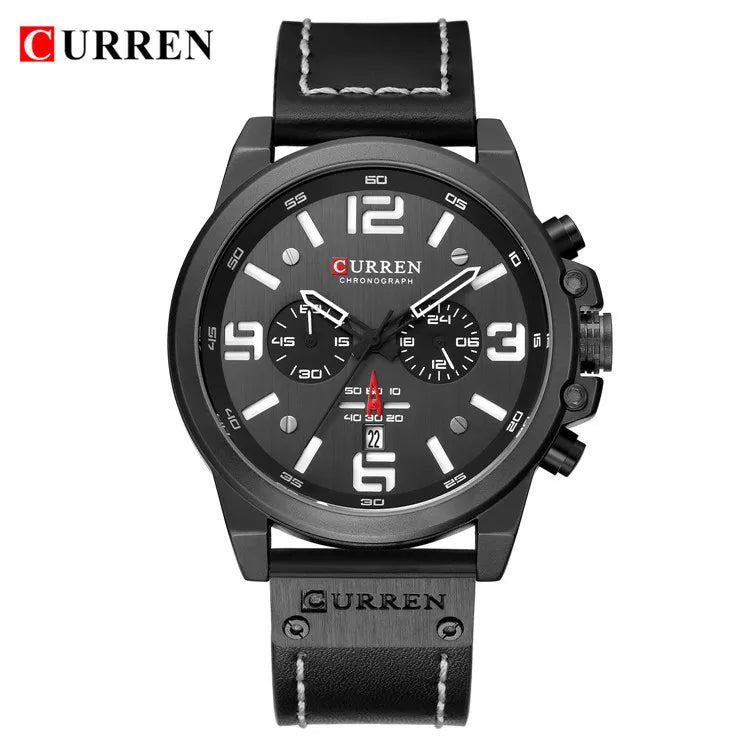 CURREN 8314 Men's Quartz Watch New Fashion Multi-function Chronograph Clock Leather Strap Calendar Simple Sports Watches for Men