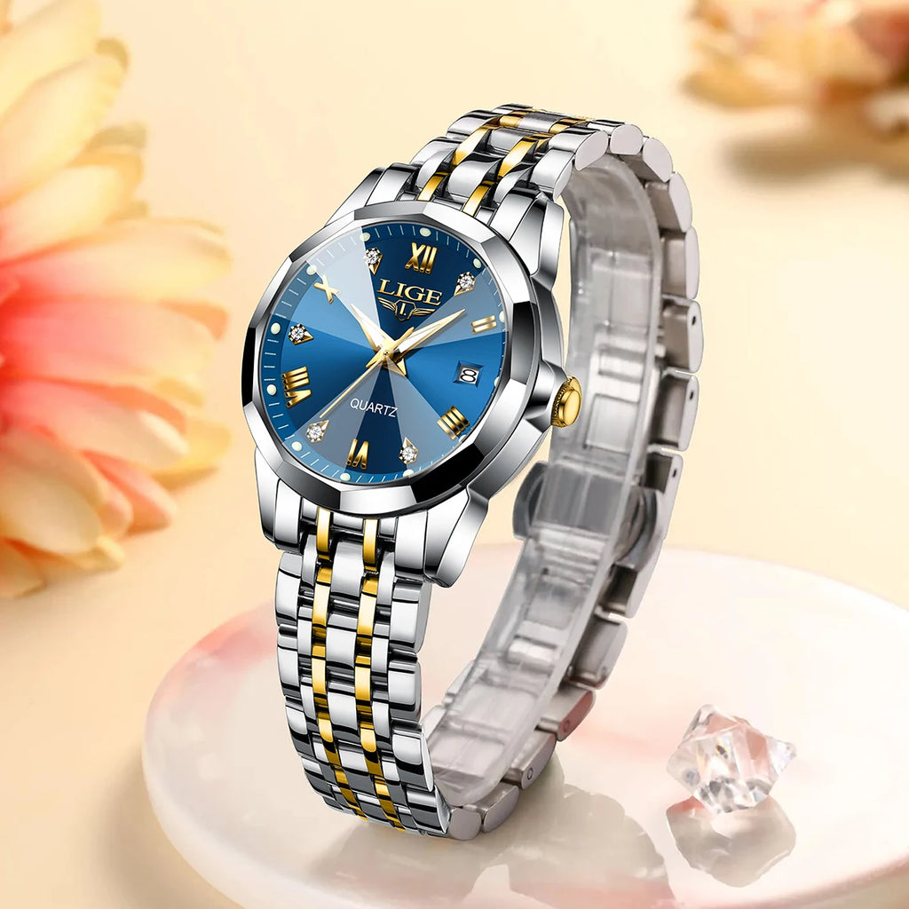 LIGE Women Watches Luxury Fashion Ladies Quartz Watch Waterproof Luminous Date Stainless Steel Wristwatch Girlfriend Gift