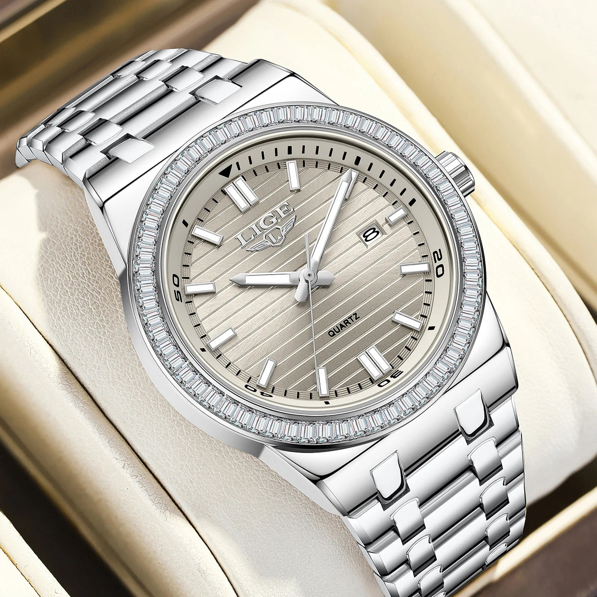 LIGE High Quality Men Watches Business Top Brand Luxury Man Diamond Wristwatch Waterproof Luminous Quartz Watch Calendar Clock