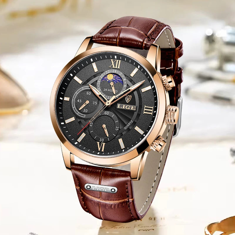 LIGE Luxury Women's Watch Fashion Leather Waterproof Luminous Watch For Women Casual Sports Date Quartz Chronograph Montre Femme