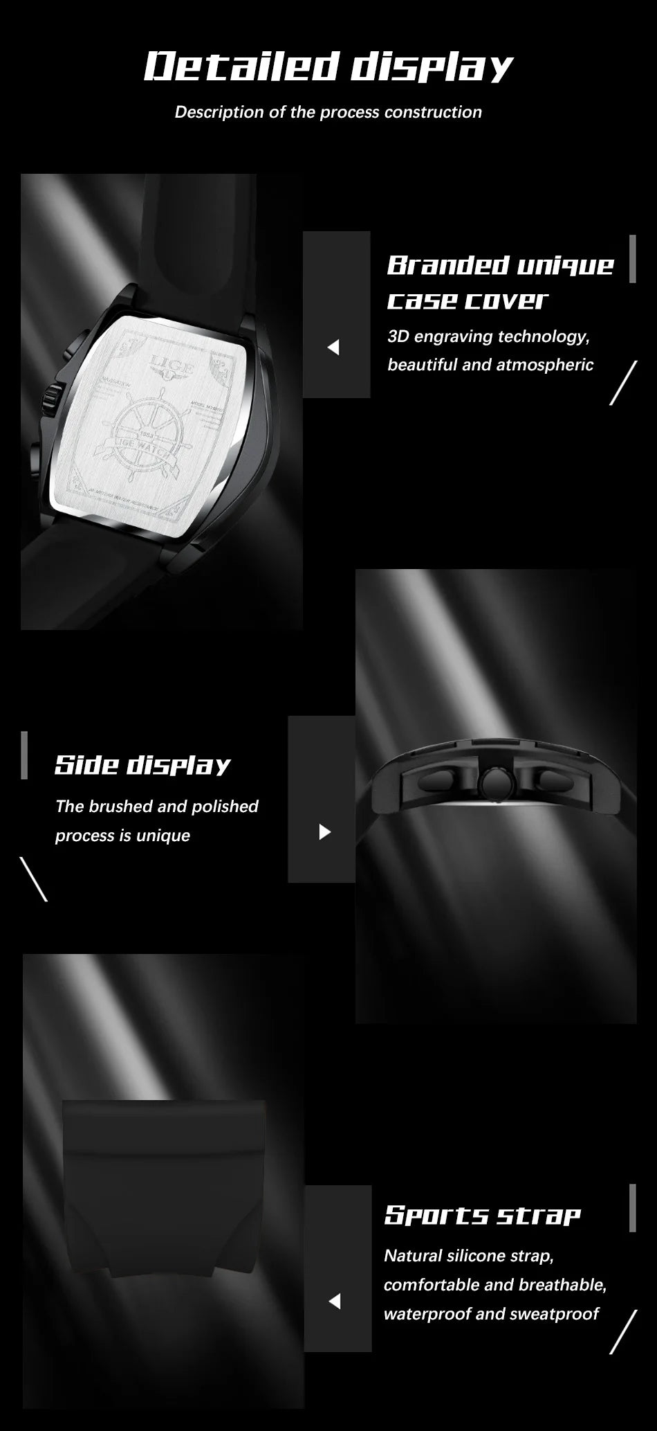 LIGE  Luxury Men‘s Watches Business Waterproof Male Clock Luminous Silicone Band Date Square Quartz Man Watches Reloj Hombre