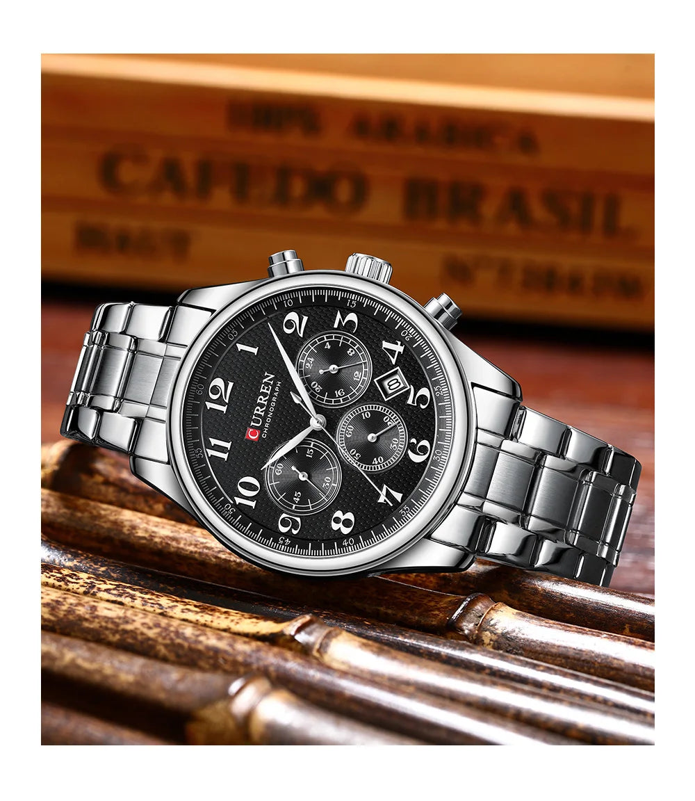 CURREN Men's Watches Luxury Brand Quartz Wristwatch - Chronograph Round Dial with Auto Date, Waterproof