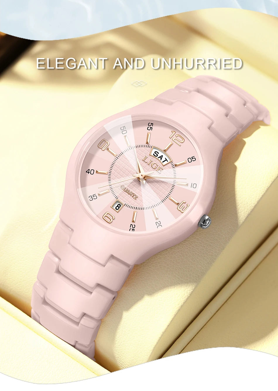 LIGE 2026 Elegant Ceramic Womens Watch Luxury Fashion Quartz Wristwatches Waterproof Date Week Watches Ladies Gifts Reloj Mujer