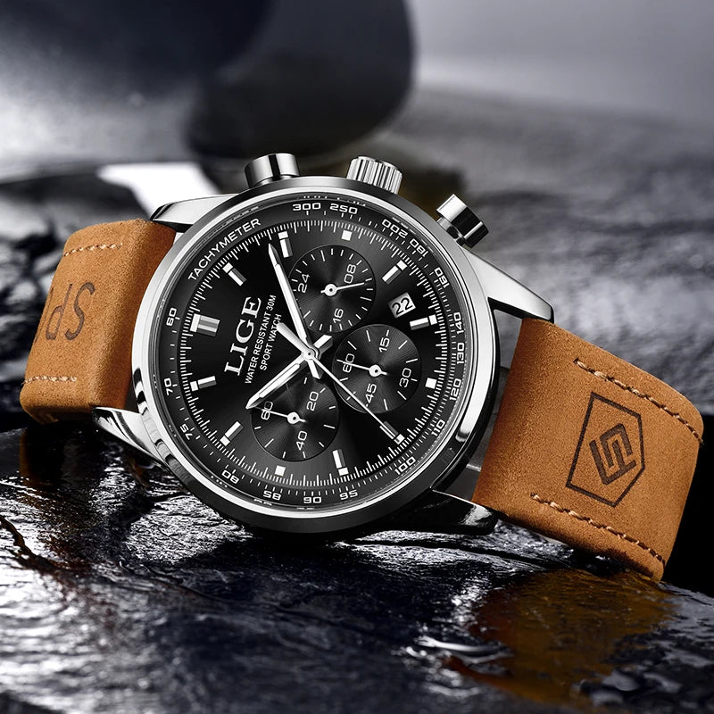 LIGE  Fashion Military Watches for Men Luxury Original Sports Chronograph Watch Waterproof Quartz Clock Digital WristWatch
