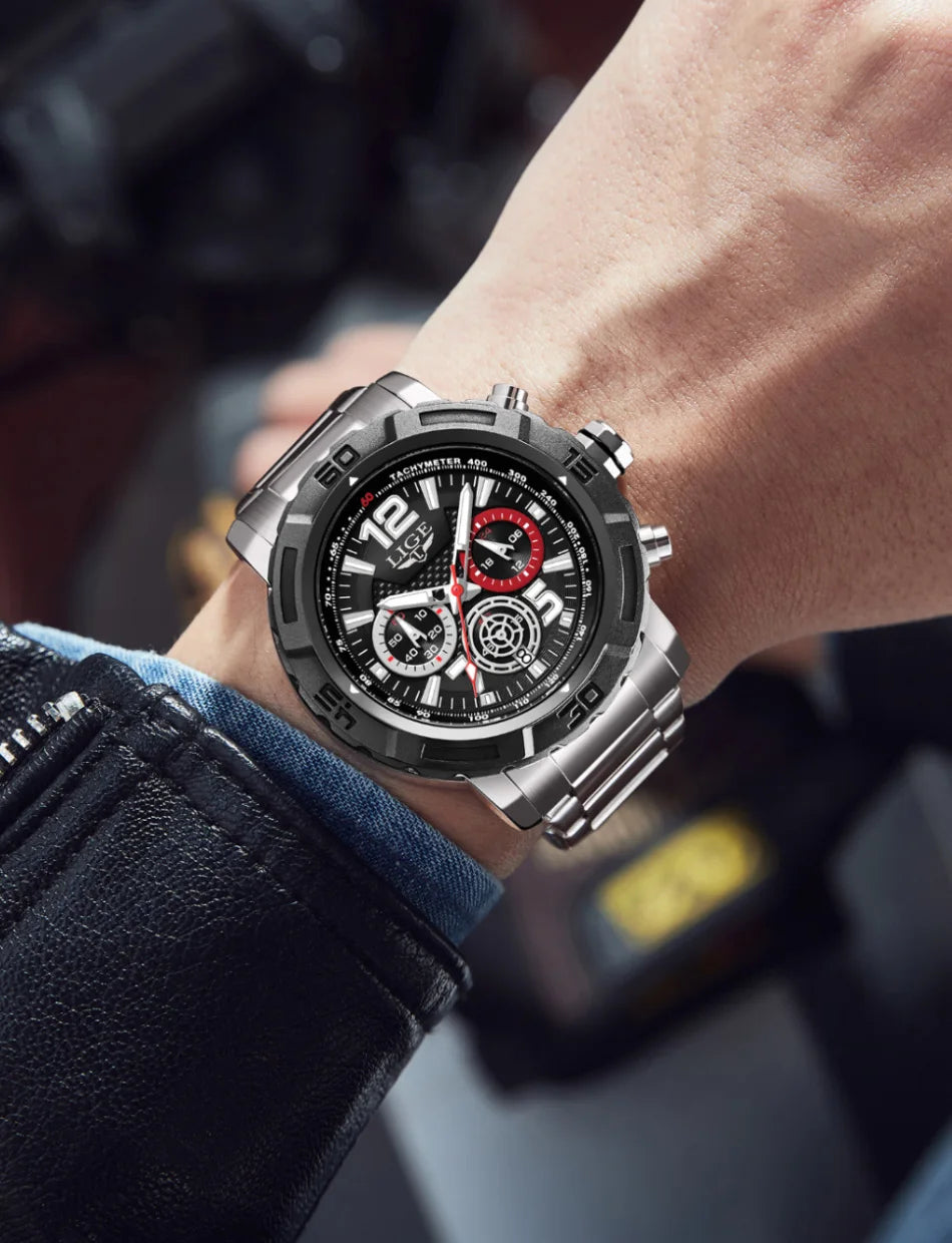 LIGE Fashion Luxury Watch for Men Top Brand Big Dial Waterproof Quartz Men's Watches Stainless Band Calendar Clocks Wristwatches