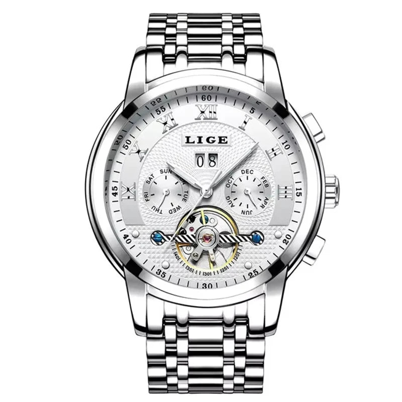 LIGE Mens Watches Fashion Top Brand Luxury Business Automatic Mechanical Watch Men Casual Waterproof Watch Relogio Masculino+Box