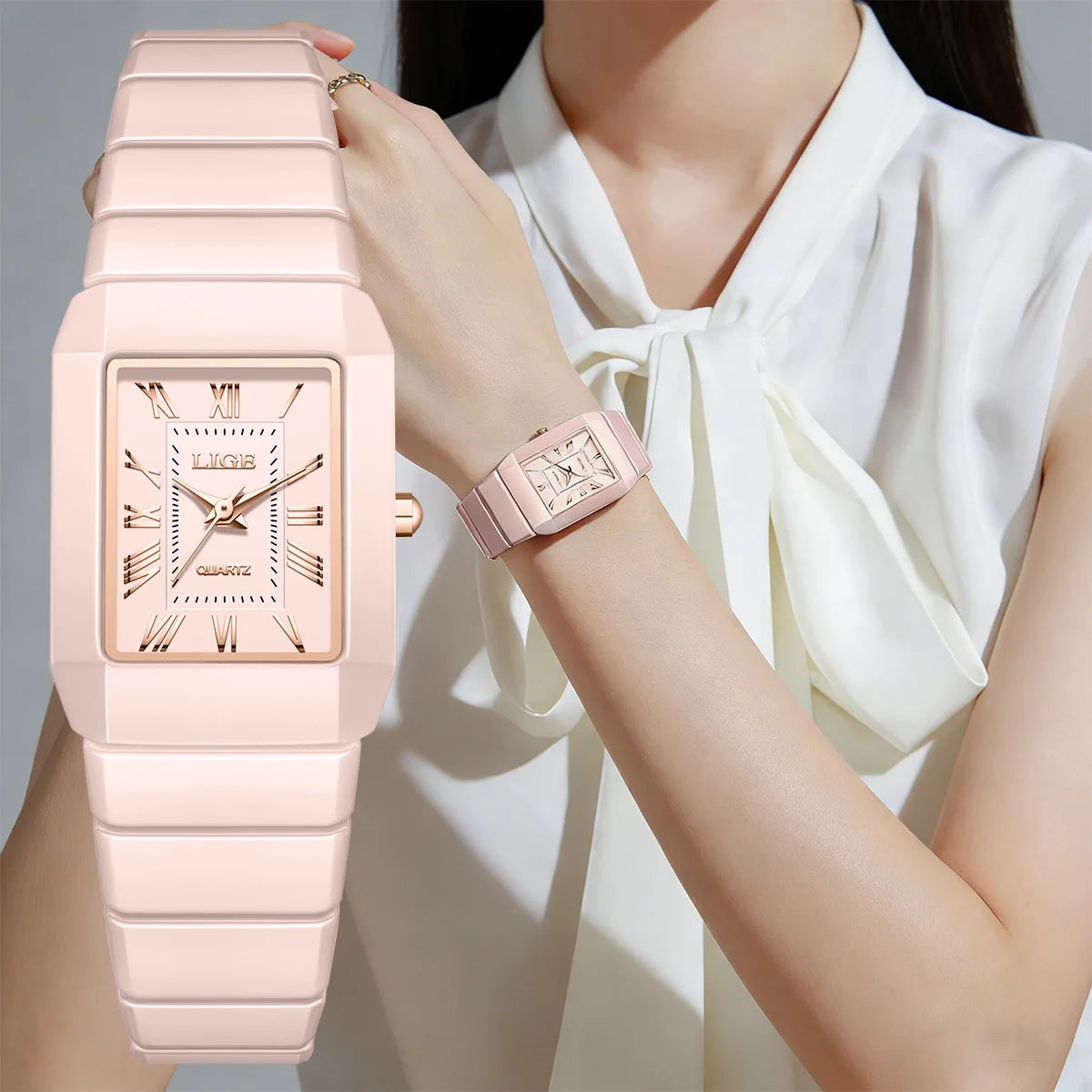 LIGE Women's Watch Ceramic Fashion Quartz Wristwatch Elegant Waterproof Vintage Watches Ultra-thin Watch for Women Reloj Hombre