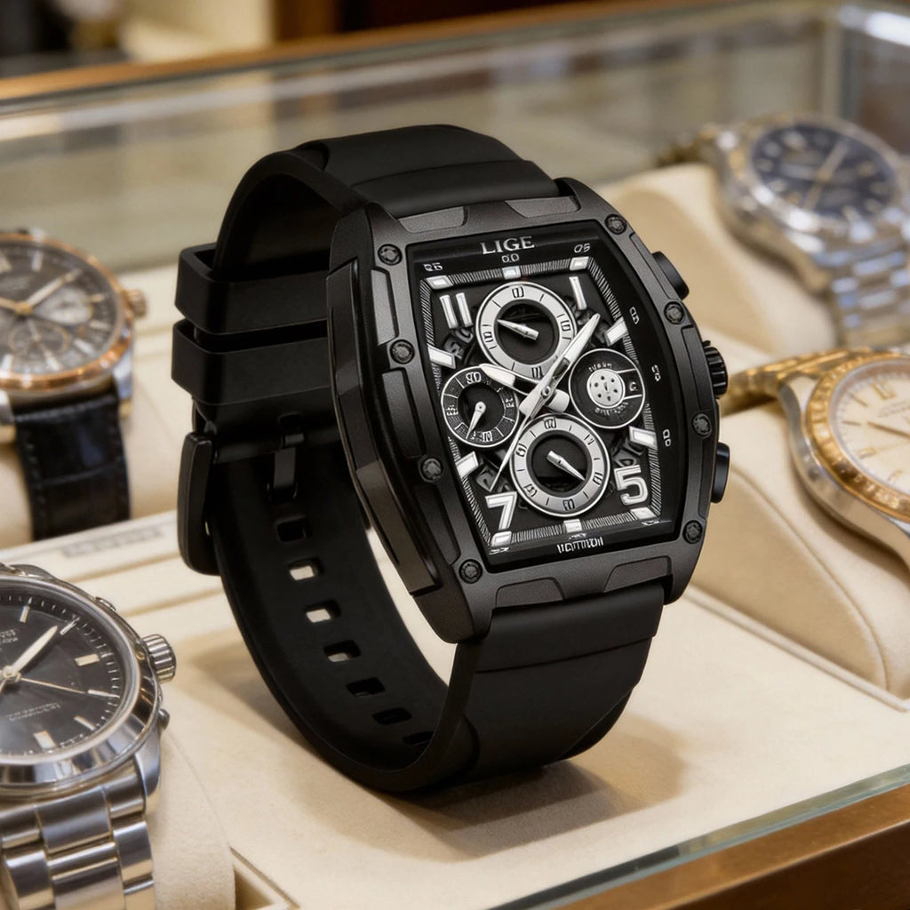 LIGE  Luxury Men‘s Watches Business Waterproof Male Clock Luminous Silicone Band Date Square Quartz Man Watches Reloj Hombre