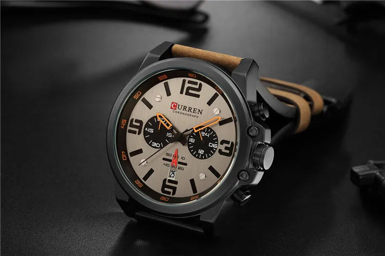CURREN 8314 Men's Quartz Watch New Fashion Multi-function Chronograph Clock Leather Strap Calendar Simple Sports Watches for Men