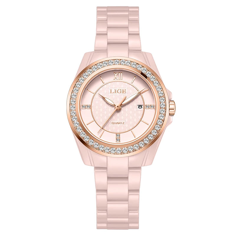 LIGE New Ceramic Watch Women Top Brand Luxury Creative Waterproof Watches For Women Fashion Elegant Luminous Ladies Quartz Watch