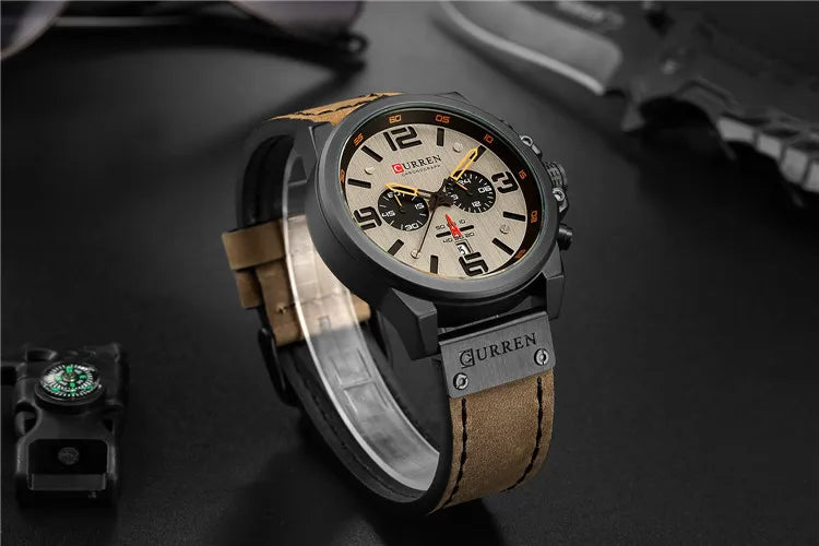 CURREN 8314 Men's Quartz Watch New Fashion Multi-function Chronograph Clock Leather Strap Calendar Simple Sports Watches for Men