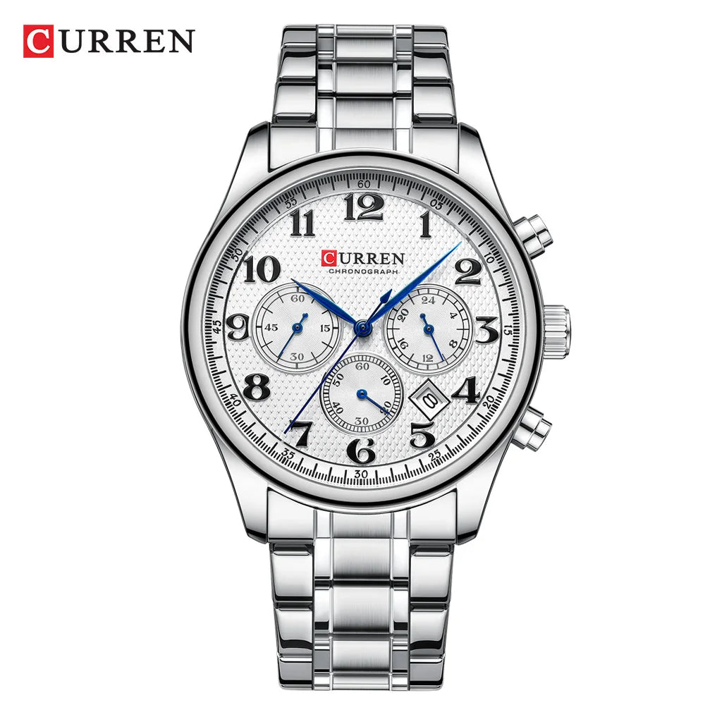 CURREN Men's Watches Luxury Brand Quartz Wristwatch - Chronograph Round Dial with Auto Date, Waterproof