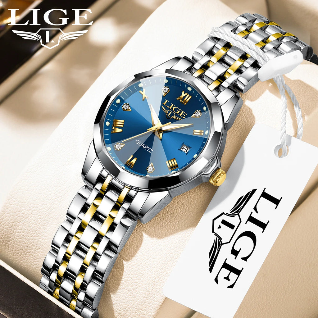 LIGE Women Watches Luxury Fashion Ladies Quartz Watch Waterproof Luminous Date Stainless Steel Wristwatch Girlfriend Gift