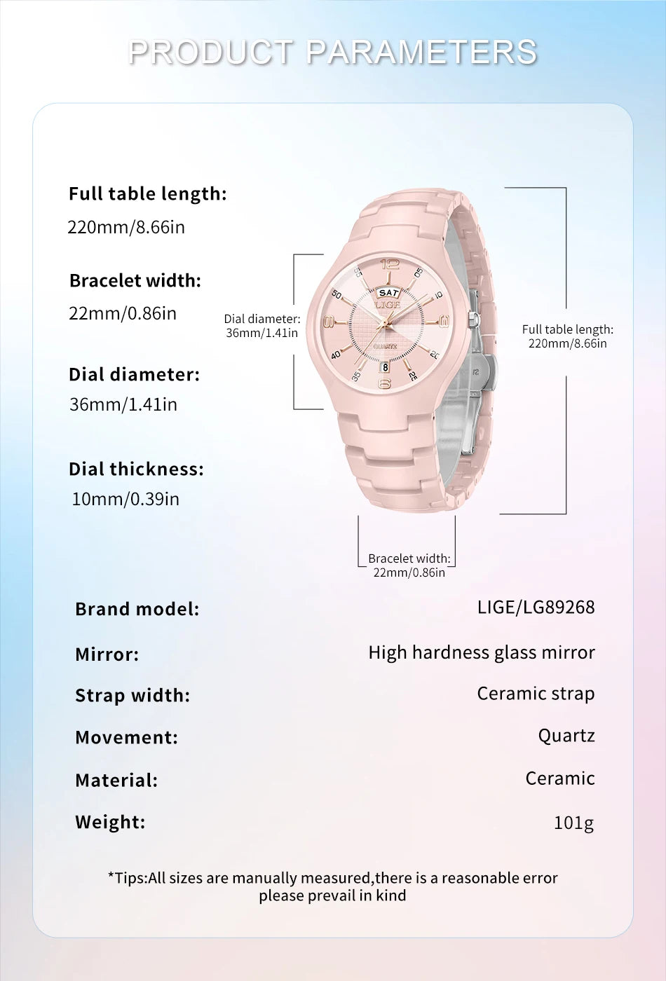 LIGE 2026 Elegant Ceramic Womens Watch Luxury Fashion Quartz Wristwatches Waterproof Date Week Watches Ladies Gifts Reloj Mujer