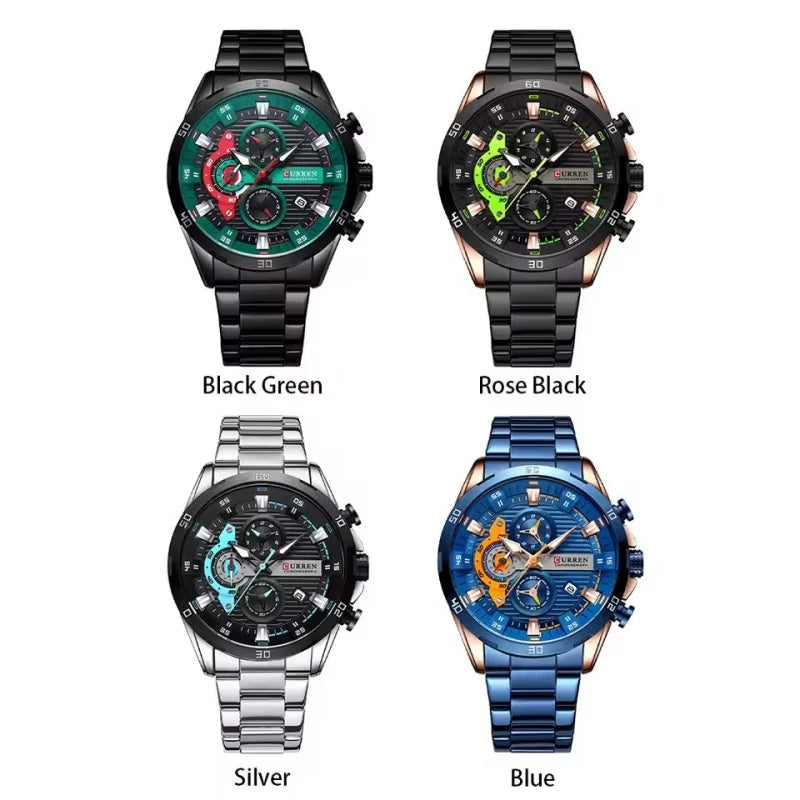 CURREN 8402 Men's Stainless Steel Watch Creative Fashion Luminous Dial with Chronograph Leisure Luxury Men's Watch reloj hombre