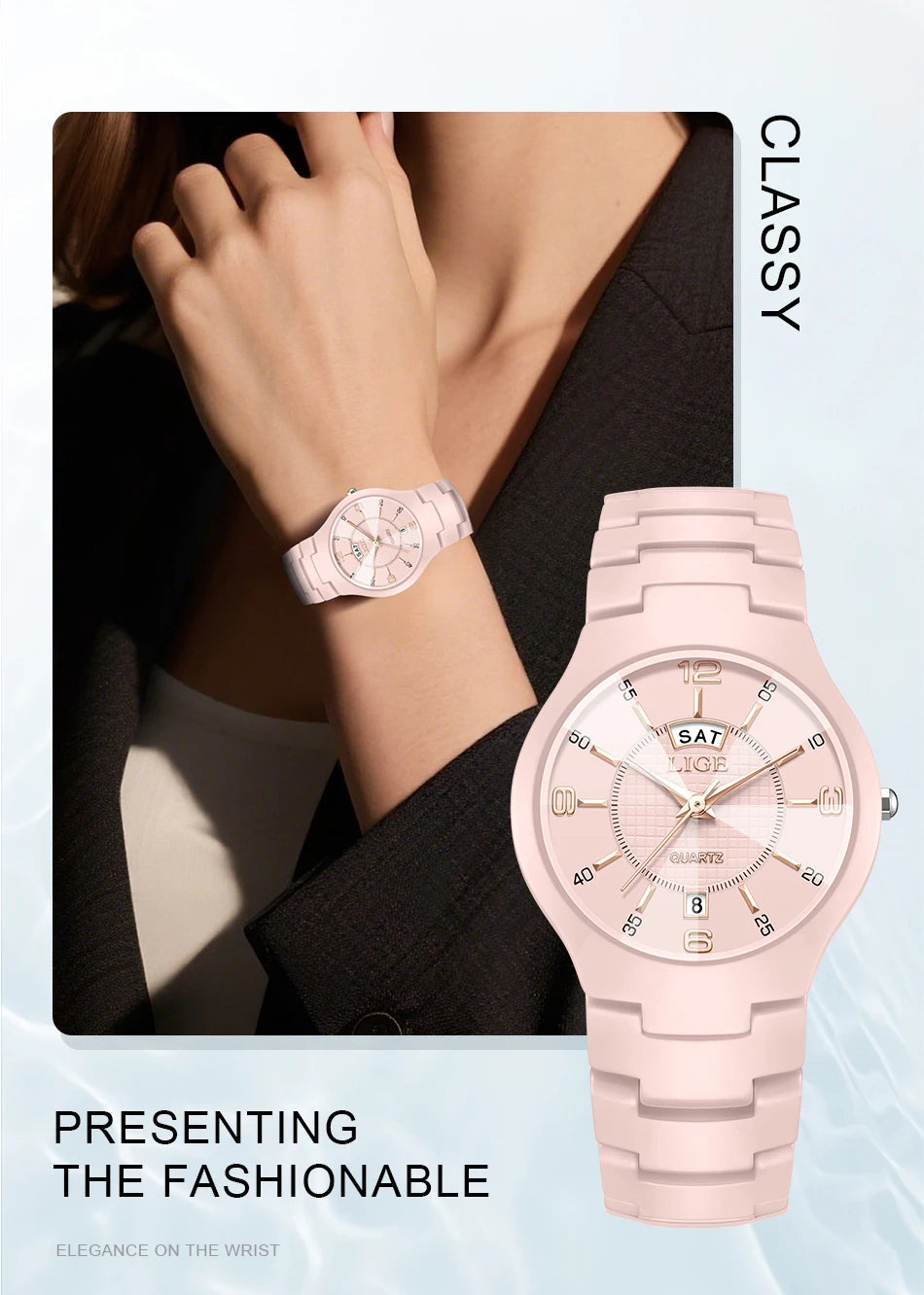 LIGE 2026 Elegant Ceramic Womens Watch Luxury Fashion Quartz Wristwatches Waterproof Date Week Watches Ladies Gifts Reloj Mujer