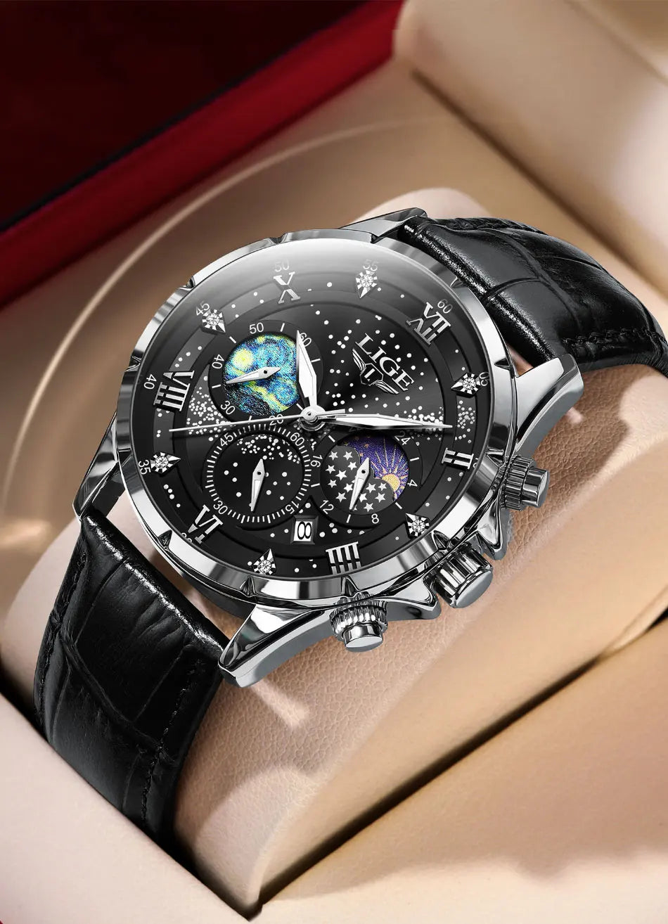 LIGE Men Watches Casual Sport Watch Men Luxury Waterproof Date Luminous Chronograph Wristwatch Male Quartz Watches Leather Clock