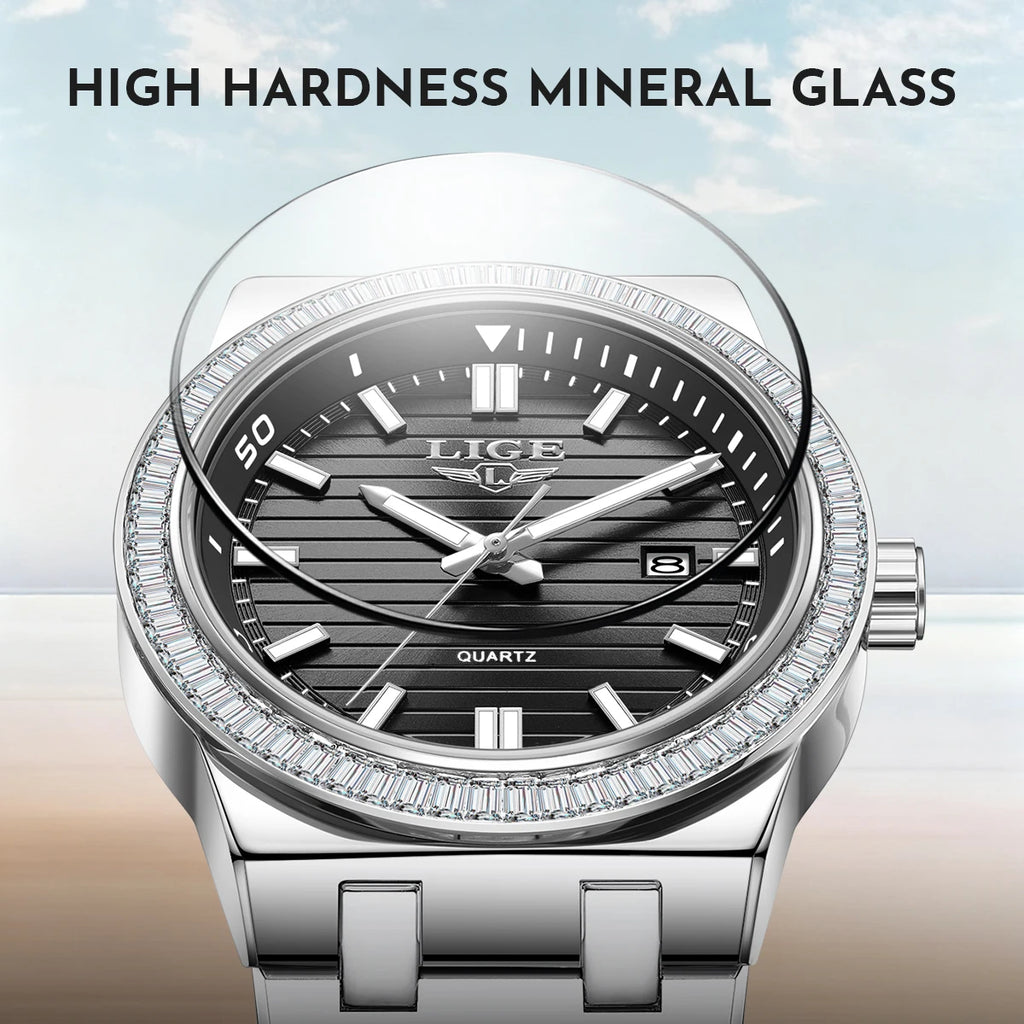 LIGE High Quality Men Watches Business Top Brand Luxury Man Diamond Wristwatch Waterproof Luminous Quartz Watch Calendar Clock