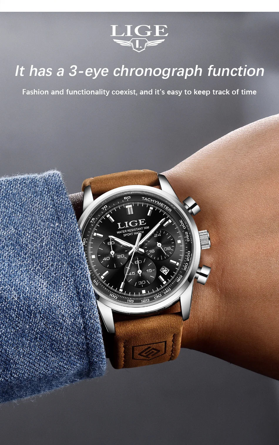 LIGE  Fashion Military Watches for Men Luxury Original Sports Chronograph Watch Waterproof Quartz Clock Digital WristWatch