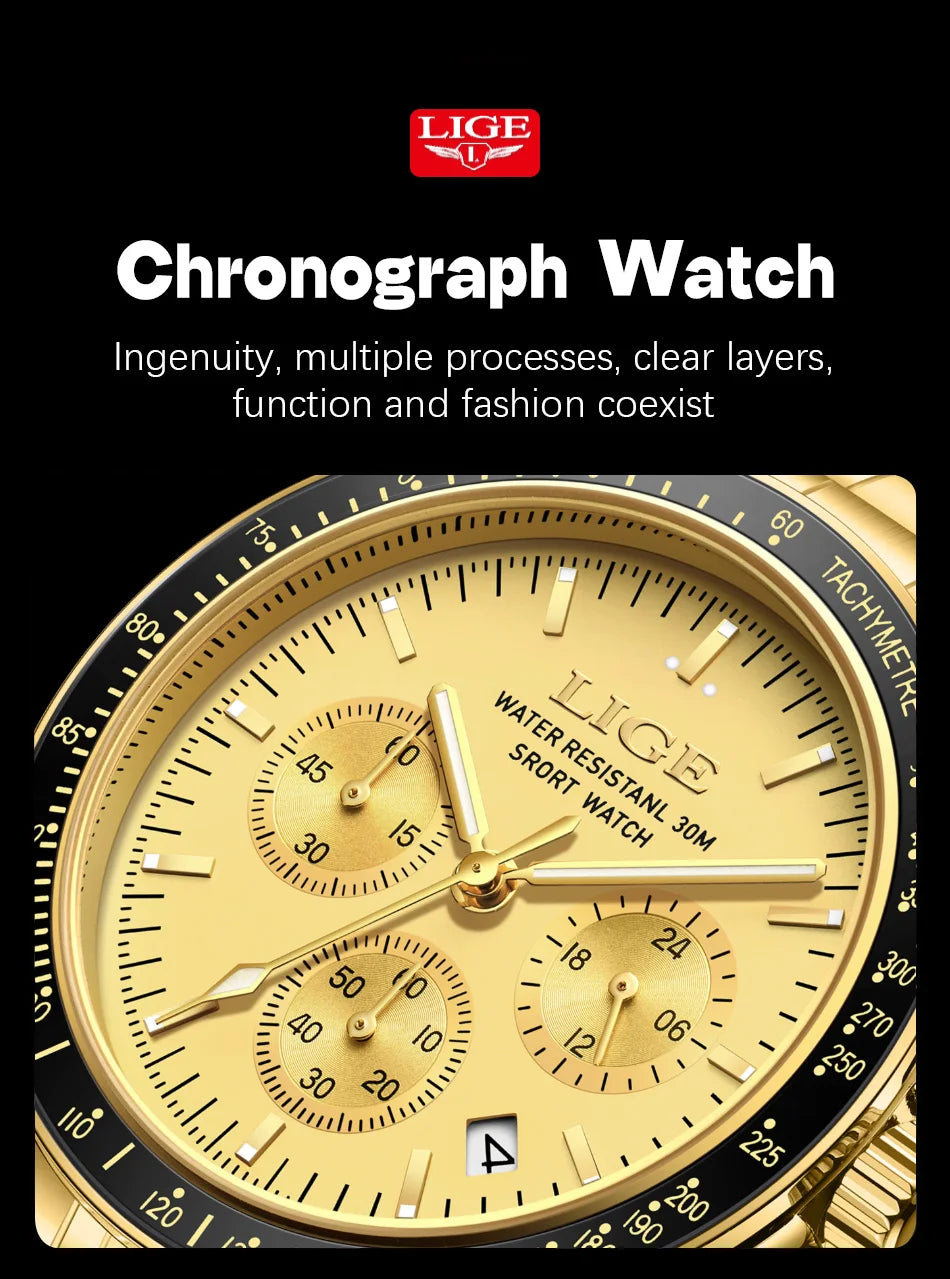 LIGE Fashion Mens Watches Top Brand Luxury Business Watch For Men Full Steel Waterproof Quartz Chronograph Relogios Masculino