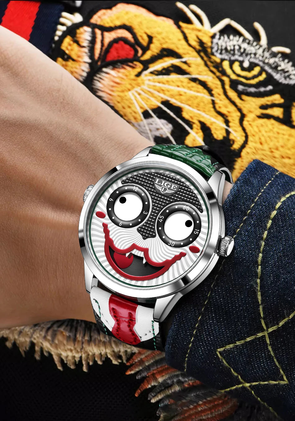 LIGE Creative Watches For Men Clown Fashion Quartz Wristwatches Waterproof Leather Strap Mens Watch Cool Joker Reloj Hombre