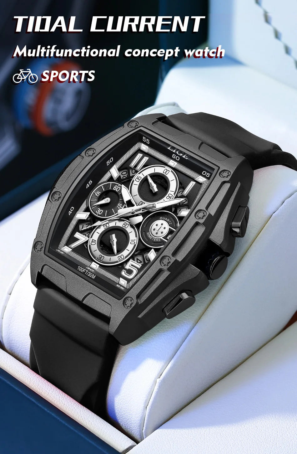 LIGE  Luxury Men‘s Watches Business Waterproof Male Clock Luminous Silicone Band Date Square Quartz Man Watches Reloj Hombre