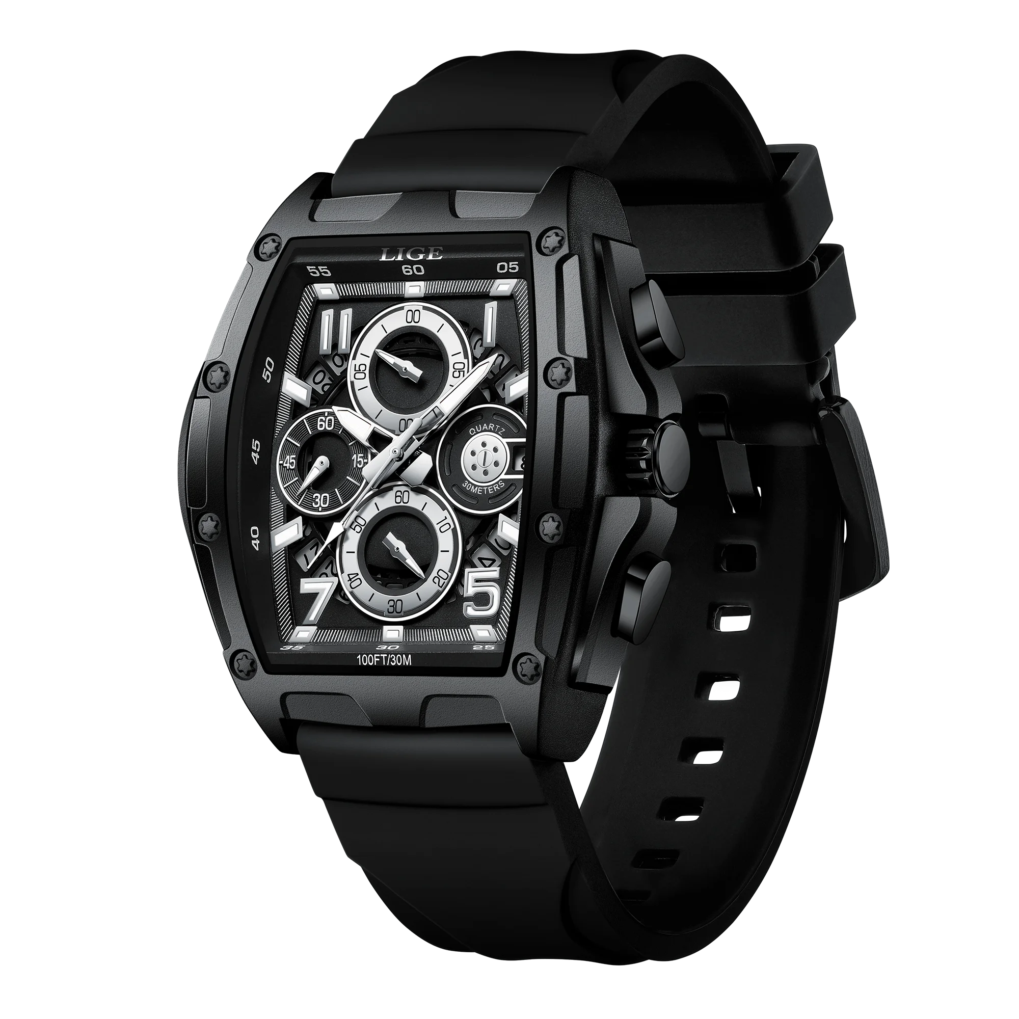 LIGE  Luxury Men‘s Watches Business Waterproof Male Clock Luminous Silicone Band Date Square Quartz Man Watches Reloj Hombre