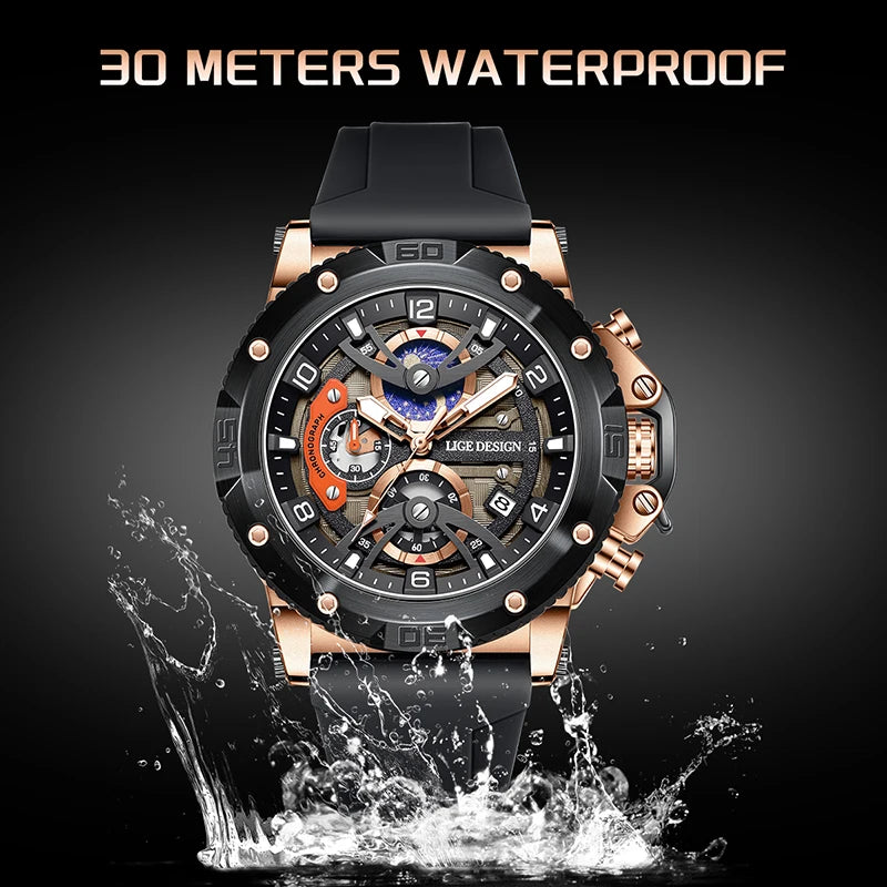 LIGE New Luxury Mens Watch Fashion Sports Dive Watches Men Waterproof Luminous Chronograph Quartz Wristwatches Reloj Hombre