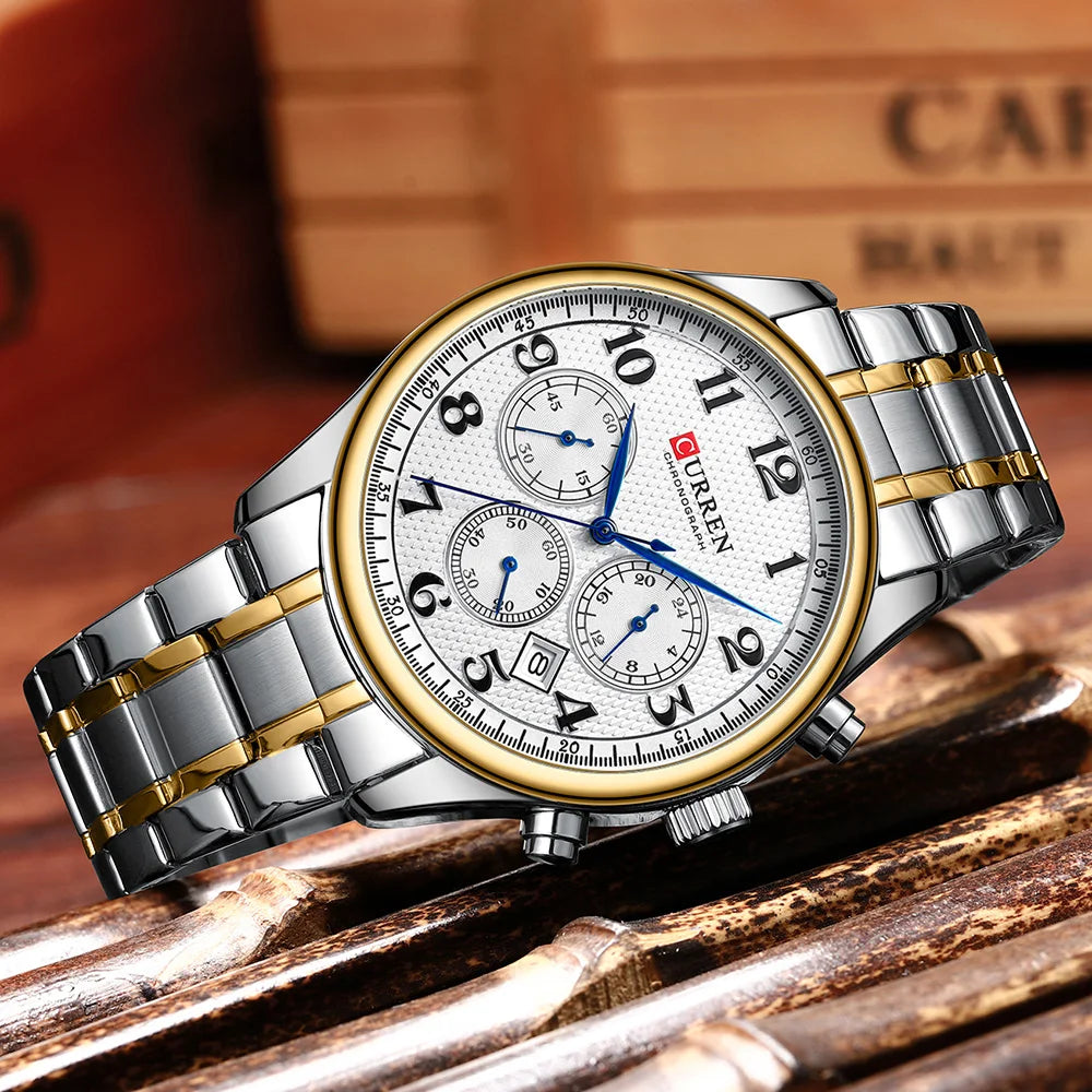 CURREN Men's Watches Luxury Brand Quartz Wristwatch - Chronograph Round Dial with Auto Date, Waterproof