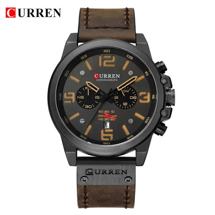 CURREN 8314 Men's Quartz Watch New Fashion Multi-function Chronograph Clock Leather Strap Calendar Simple Sports Watches for Men