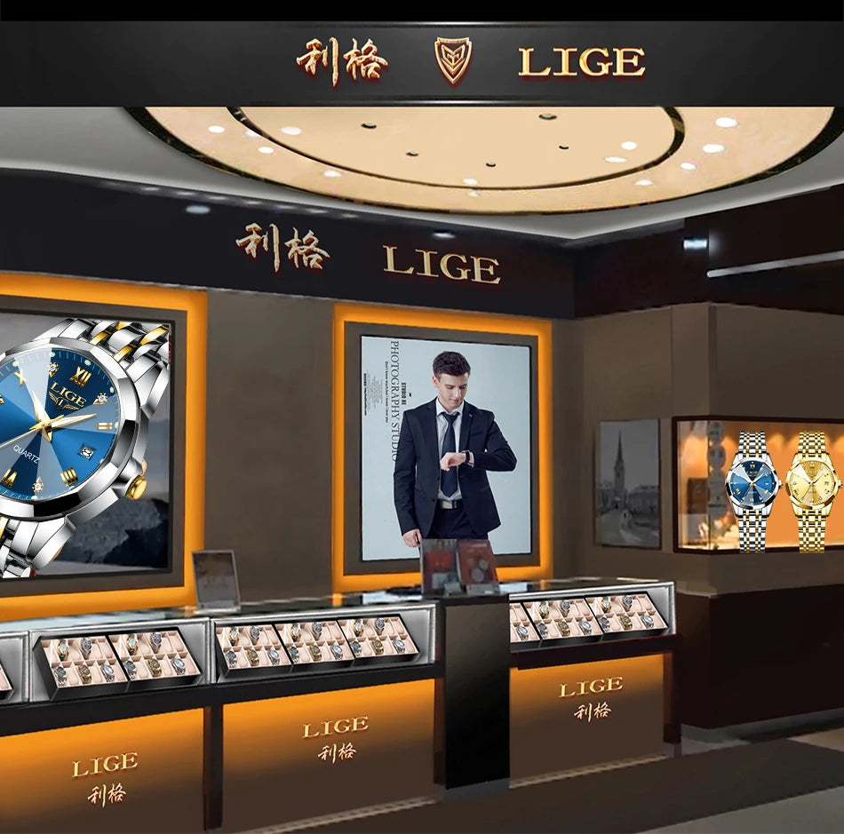 LIGE Women Watches Luxury Fashion Ladies Quartz Watch Waterproof Luminous Date Stainless Steel Wristwatch Girlfriend Gift