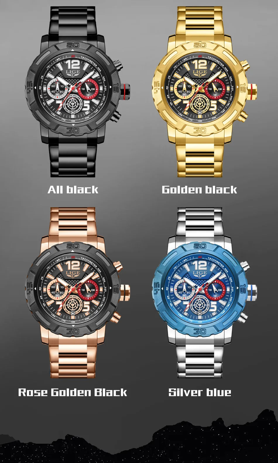 LIGE Fashion Luxury Watch for Men Top Brand Big Dial Waterproof Quartz Men's Watches Stainless Band Calendar Clocks Wristwatches