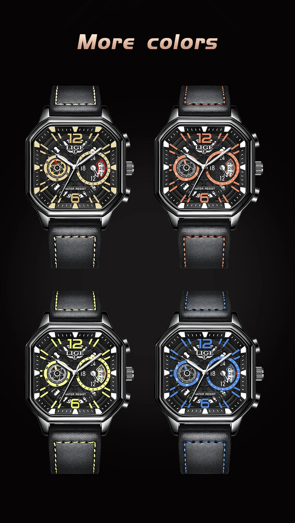 LIGE Fashion Mens Watch Leather Clock Brand Luxury Sport Chronograph Quartz Watches For Men Wrist Watch Relogios Masculino+Box