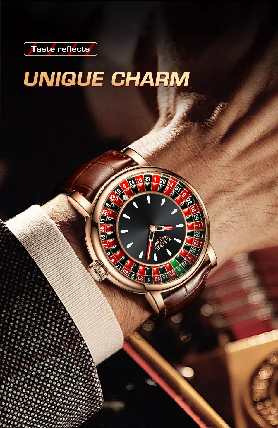 LIGE 2025 NEW mens watch Featured Dial Las Vegas Roulette Table Desk Theme waterproof quartz watches for men reloj hommes+BOX