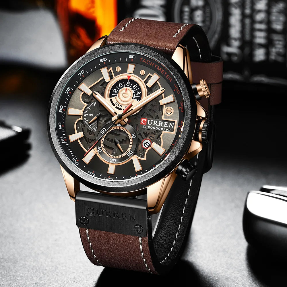 Curren 8380 Fashion Luxury Quartz Men's Watch Multi Functional Chronograph Calendar Waterproof Luminous Watches for Men Часы