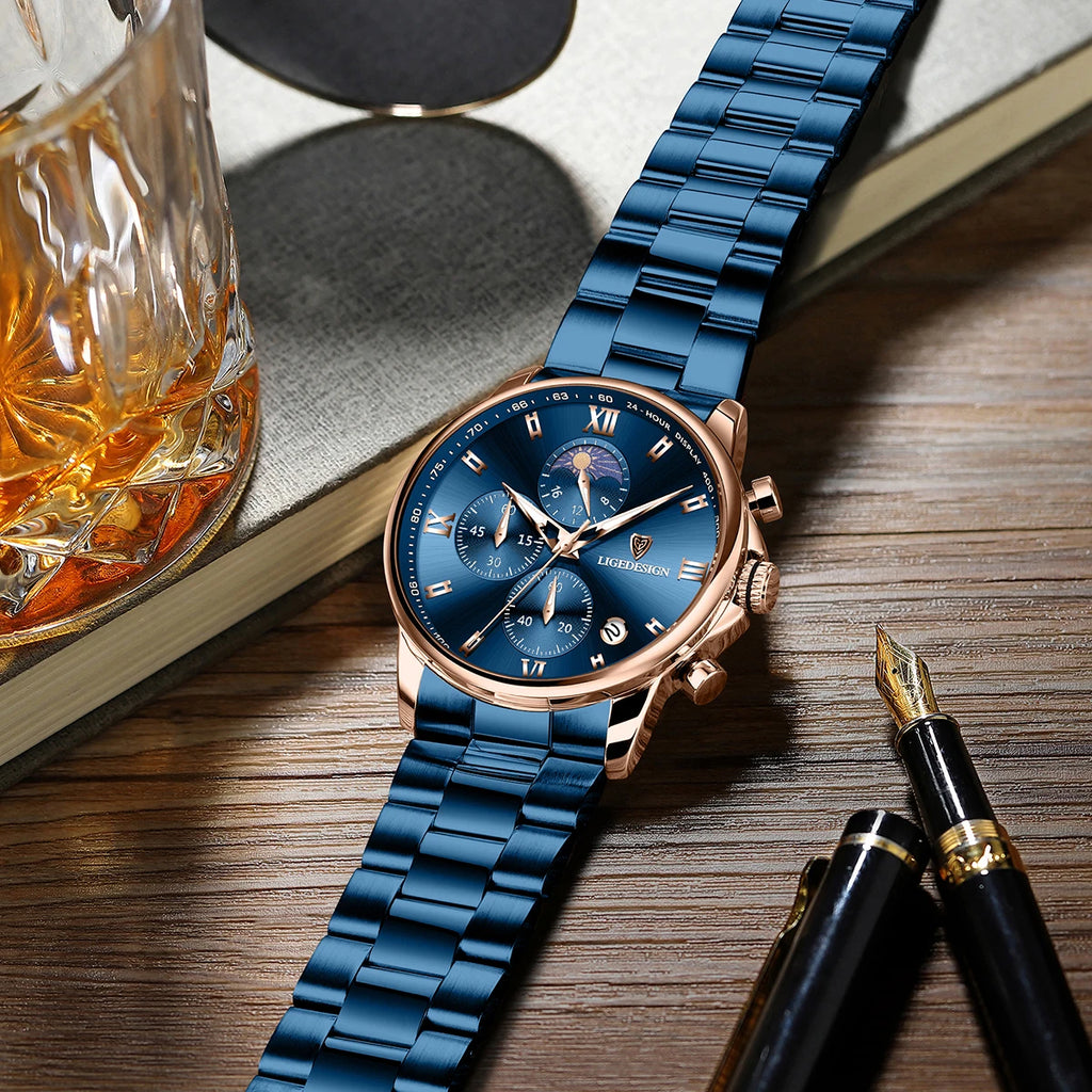 LIGE Band Luxury Watch for Man Quartz Sports Men Watch Waterproof Luminous Stainless Steel Chronograph Men's Watches Clock Reloj