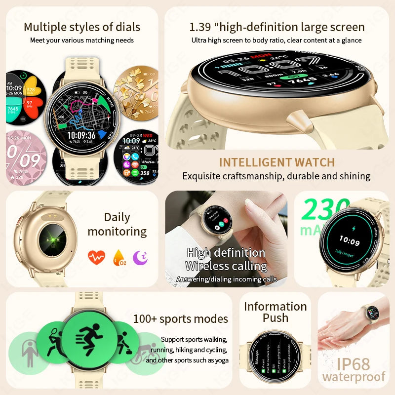 LIGE 2026 Women Sports Smart Watch New Built-in GPS Bluetooth Call 1.39'' Display Heart Rate Monitor 1ATM Waterproof SmartWatch