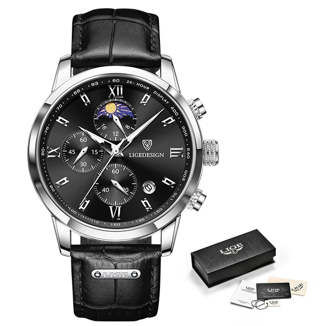 LIGE Men Date Clock Watches Male Chronograph Watch for Men Business Fashion Watch Man Top Brand Luxury Leather Quartz Wristwatch