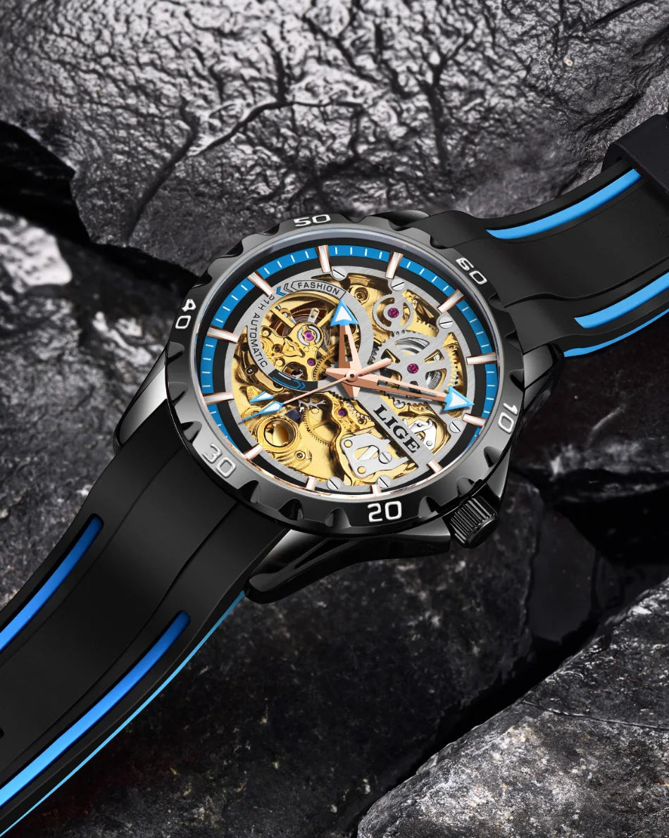 LIGE Men's Luxury Watches Mechanical Watches Chronograph Watch for Men Automatic Original Brand Stainless Steel Tourbillon Clock