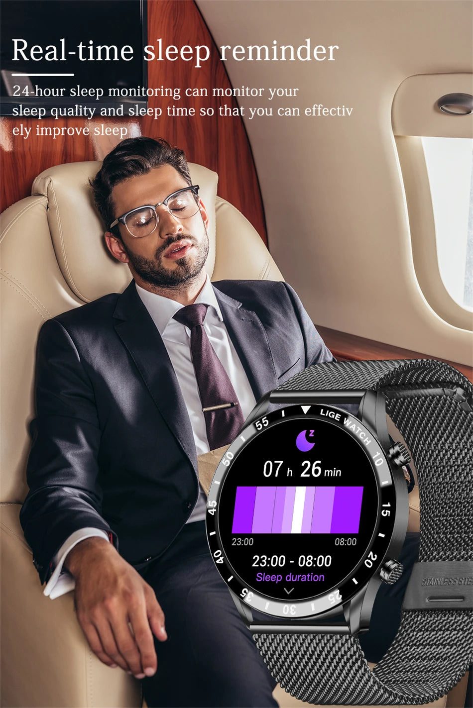 LIGE Men Smart Watch Bluetooth Call Luxury Full Circle Touch Screen Steel Band Waterproof Sports Fitness Watch For Android IOS