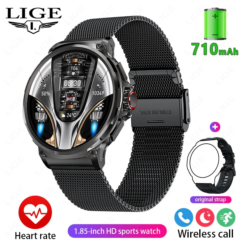 LIGE 1.85 Inch Smart Watch Men 710mAh Battery Long Standby Bluetooth Call Smartwatch New Fitness Watch Sport Tracker Andriod IOS