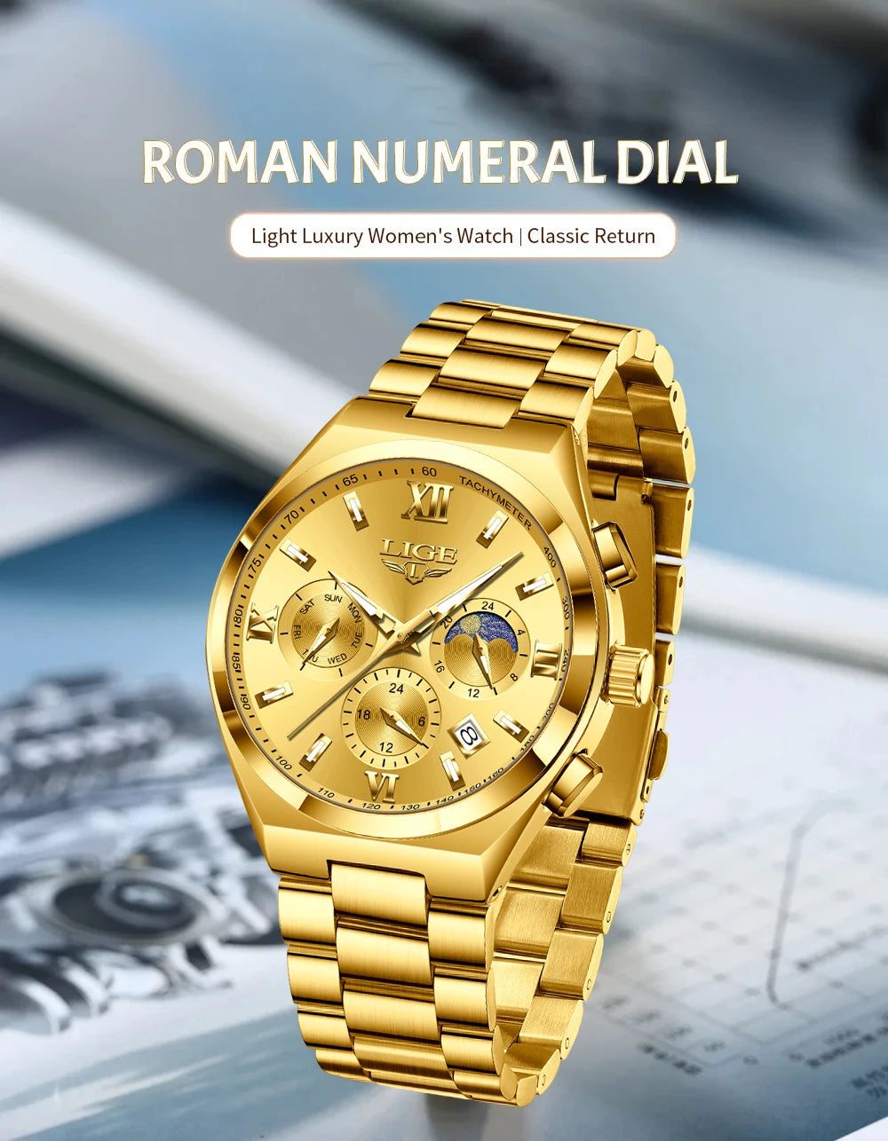 LIGE Watches For Women Elegant Luminous Date Women's Quartz Watches Stainless Steel Sports Waterproof Bracelet Watch Women Gift