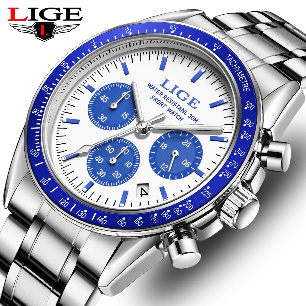 LIGE Men Watches Luminous Calendar Business Quartz Watch Mens Top Brand Luxury Sport Waterproof Stainless Steel Man Wristwatches