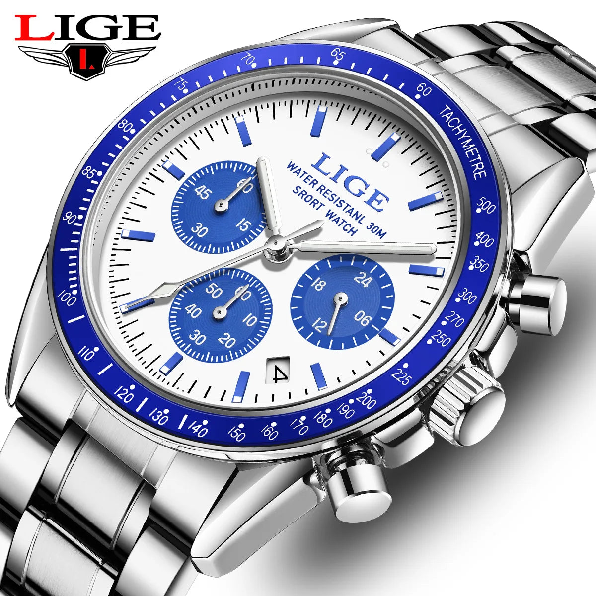LIGE Men Watches Luminous Calendar Business Quartz Watch Mens Top Brand Luxury Sport Waterproof Stainless Steel Man Wristwatches