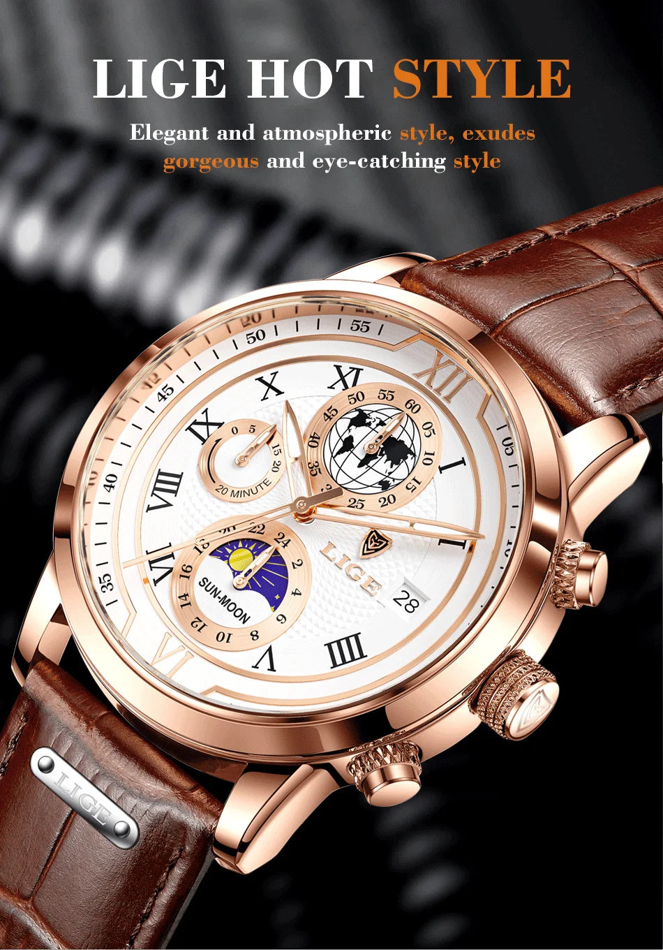 LIGE Mens Watches Luxury Waterproof Luminous Quartz Watch For Men Business Fashion Casual Man Date Chronograph Relogio Masculino